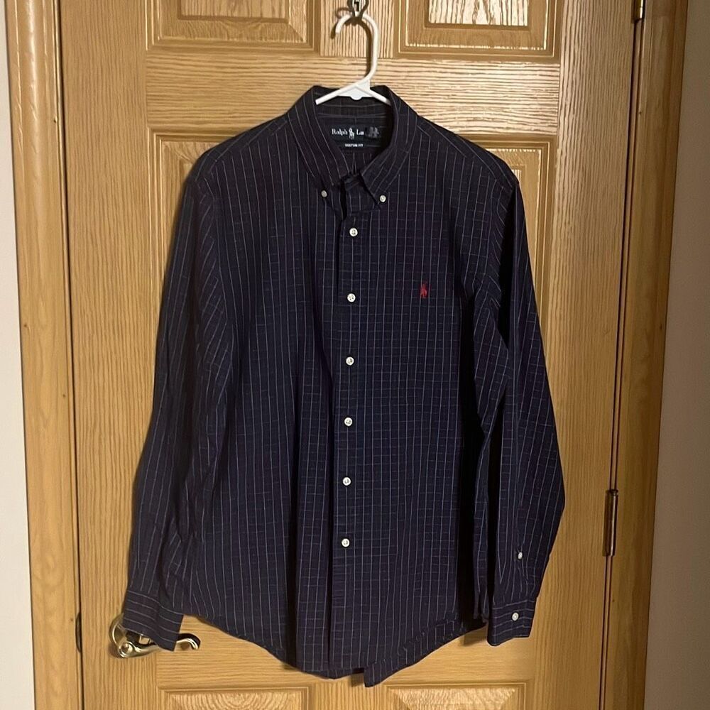 Ralph Lauren Navy Blue Plaid Long‎ Sleeve Shirt Large